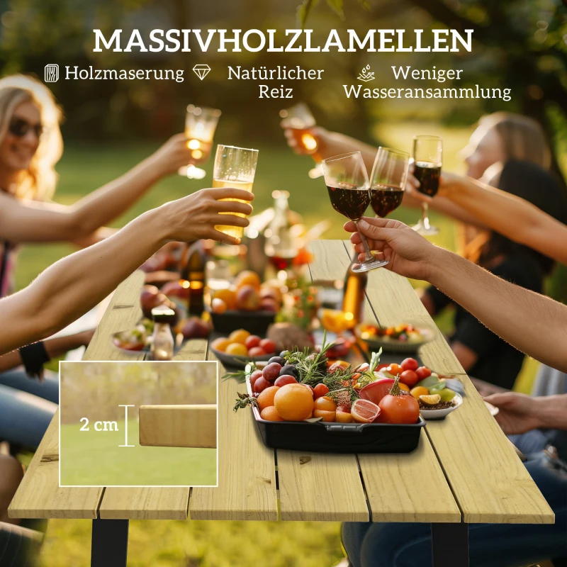 Zestaw mebli ogrodowych 3-częściowy, stół i ławki, drewno