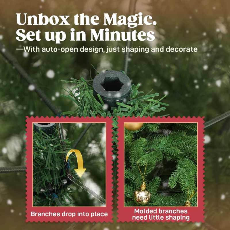 Sztuczna choinka HOMCOM 210 cm z 1105 gałęziami, europejski świerk z podstawą z drewna sosnowego, torba na choinkę, zielona