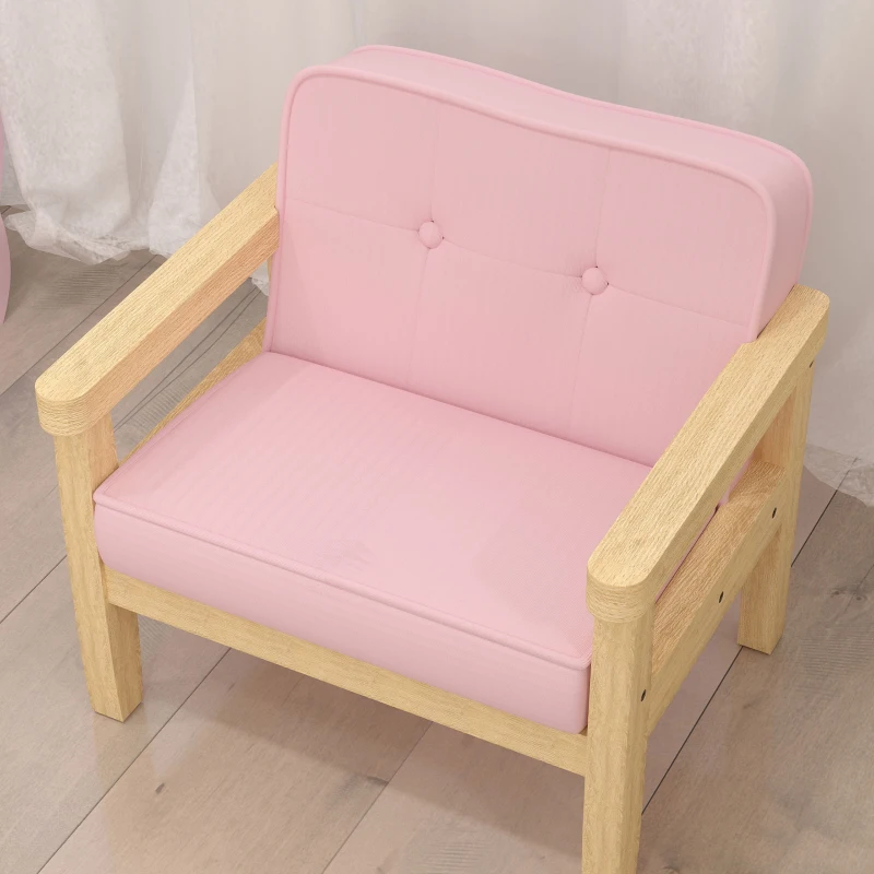 AIYAPLAY Fotel dla dzieci, sofa dziecięca z drewnianą ramą, w sztruksie, różowa, do pokoju dziecięcego, pokoju zabaw