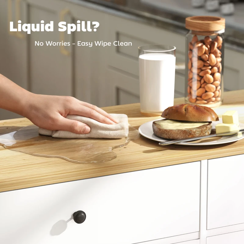 HOMCOM Wyspa kuchenna na kółkach z 2 szufladami, 2 szafkami, kuchenny wózek z półką na przyprawy, uchwytem na ręczniki, nożownik, biały