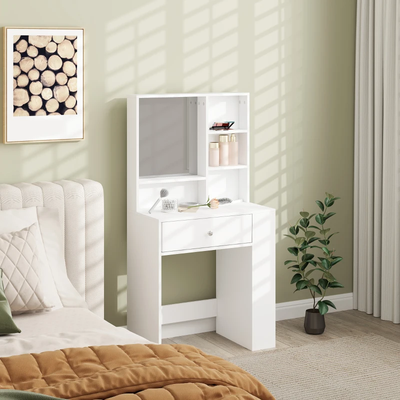 Toaletka kosmetyczna z lustrem, szufladami, biała