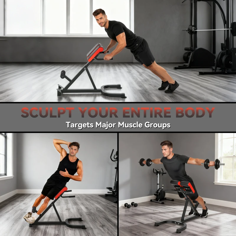 SPORTNOW Trener do hiperrozszerzeń, Regulowany trener brzucha z mocowaniem nóg, Uchwyty, Rzymska ławka, Wielofunkcyjna ławka treningowa do 120 kg, Rozciągacz pleców do domu, Fitness