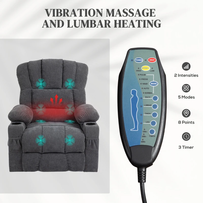 Fotel relaksacyjny z funkcją podnoszenia, masaż i ogrzewanie