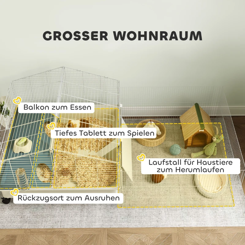 Klatka dla małych zwierząt z wybiegem, z butelką, Biała