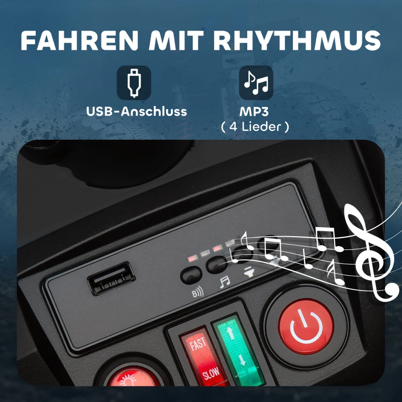 AIYAPLAY 24V Elektryczny Quad dla Dzieci, Czarny, z Funkcjami Przód/Tył, 4 Amortyzowane Koła, Reflektory, USB & MP3, Dwumiejscowy