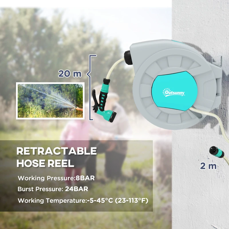 Bęben na wąż ogrodowy 20m, obrotowy 180°, praktyczna skrzynka