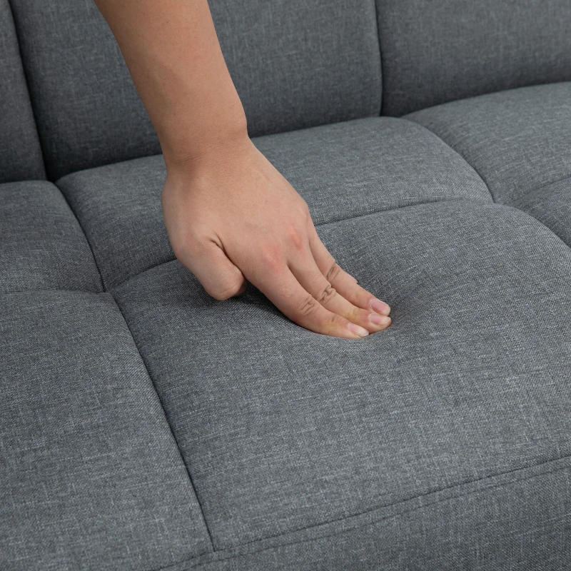 HOMCOM Sofa 2 w 1 z funkcją spania 205 x 88 cm, Kanapa z poduszkami, Wygląd lnu - Szara