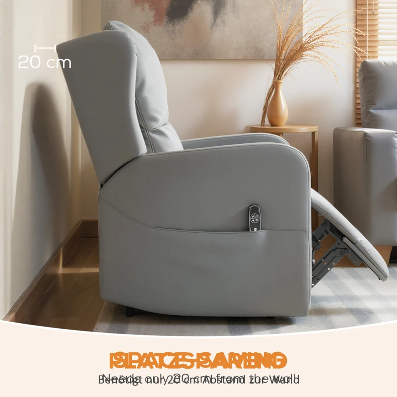 HOMCOM Kneading Massage Recliner Chair, Leather Blend Electric Reclining Armchair with Spring Pack, Thick Padded, Footrest, Side Pocket, Easy Assembly for Living Room, Grey