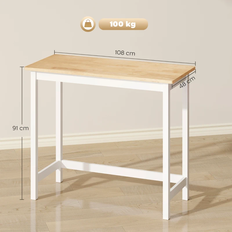 HOMCOM Stolik barowy z wyglądem drewna, kuchenny stolik z litego drewna dla małych pomieszczeń, salon, jadalnia, 108 x 48 x 91 cm Dąb