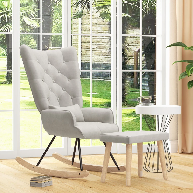 Fotel bujany z podnóżkiem, welurowy, z poduszką, do sypialni