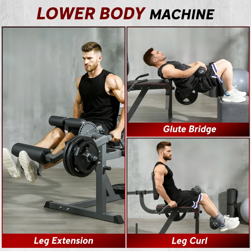 SPORTNOW Leg Extension and Curl Machine, Adjustable Seated Calf Raise Machine with Plate Loaded for Hip, Thigh, Lower Body Workout