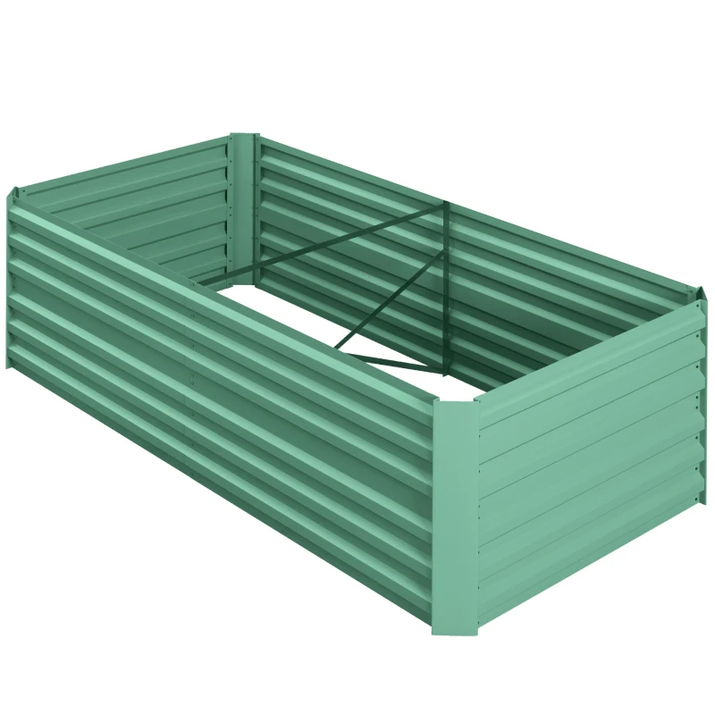 Outsunny Raised Beds for Garden, Galvanised Steel Outdoor Planters with Multi-reinforced Rods, 180 x 90 x 59 cm, Light Green