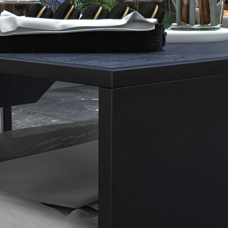 Outsunny Misa Ogniowa, Kosz ogniowy z Siatką Przeciwiskrową, Ognisko z Szpikulcem, Stolik z Półką dla Ogrodu, Tarasu, Metal, Czarny