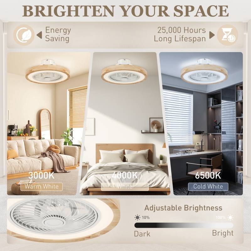 Wentylator sufitowy z lampą, pilot, 6 prędkości, naturalny