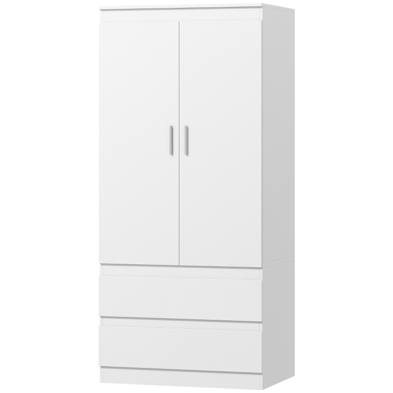 Szafa HOMCOM z 2 drzwiami Soft-Close, 2 szufladami, drążkiem na ubrania i 3 półkami, biała 80 x 55 x 177,5 cm
