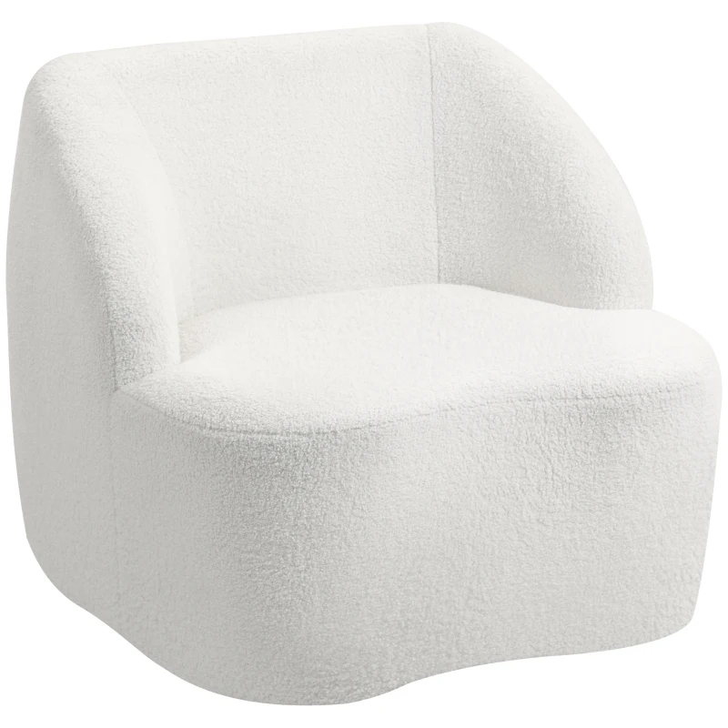 HOMCOM Modern Armchair, Accent Chair with Curved Design, Upholstered Sherpa Fleece Cosy Chair for Living Room, Bedroom, Home Office, No Assembly Required, Cream White