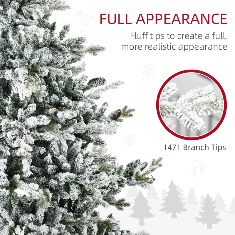 Choinka HOMCOM 180 cm Sztuczna Jodła z Sztucznym Śniegiem, 1471 Gałęzi, Stojak, na Święta, Wnętrza, Zielony