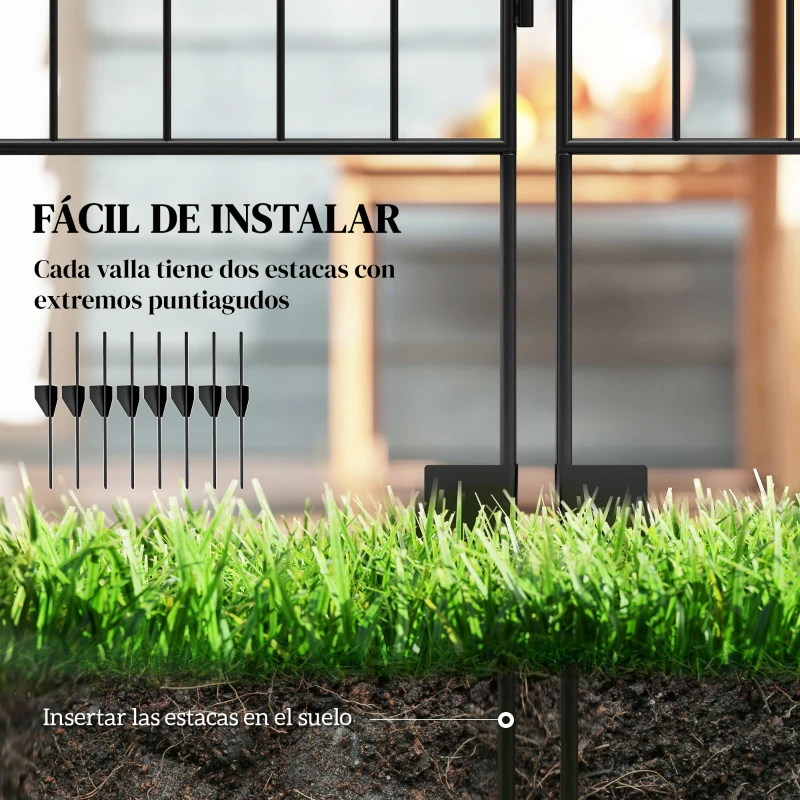 Outsunny Valla de Jardín Exterior de 4 Paneles 88x110 cm Vallas Decorativas con Ángulo Ajustable Negro