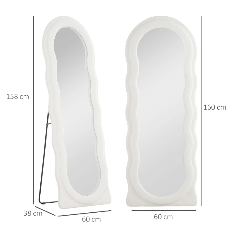 HOMCOM Lustro w Pełnej Długości 160 x 60 cm z Łukowatą Ramą i Designem Falowym Odpornym na Stłuczenie Białe