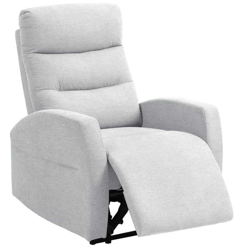 HOMCOM Fotel relaksacyjny, Fotel telewizyjny z funkcją leżenia, Tapicerowany fotel TV z podnóżkiem, Fotel wypoczynkowy w wyglądzie lnu do salonu, sypialni do 150 kg, Jasnoszary