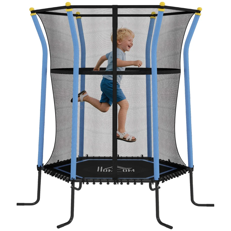 HOMCOM Trampolina dla dzieci, Ø163,5 cm, z siatką bezpieczeństwa, obicie, stal, do 50 kg, Czarny & Niebieski