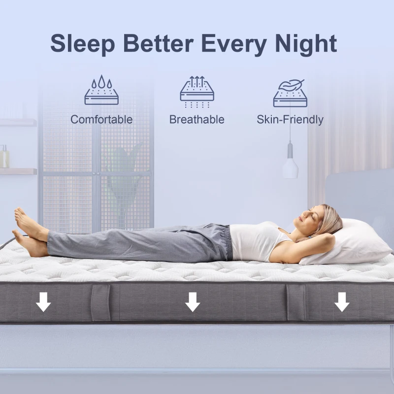 HOMCOM Materac 90x200 cm, wysokość 25,8 cm, 7-strefowy, ergonomiczny, z zdejmowanym, nadającym się do prania pokrowcem