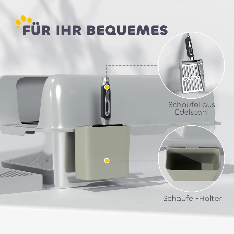 PawHut Toaleta dla kota, stal nierdzewna, łopatka