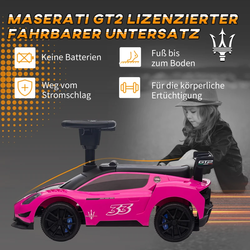 AIYAPLAY Ride on Sliding Car, Baby Push Car Licensed Maserati GT2 with Under Seat Storage, Music, Horn, Foot to Floor Toddler Car for 18-60 Months, Pink