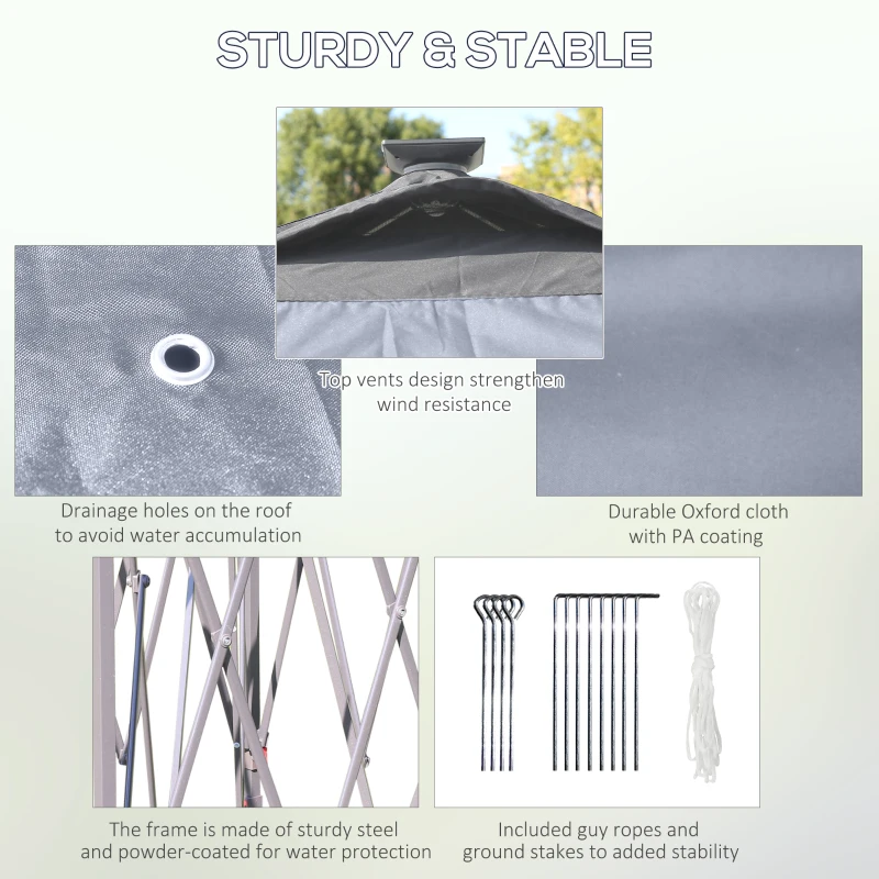 Namiot ogrodowy 3,3x3,3m z LED solarnym, szary, składany