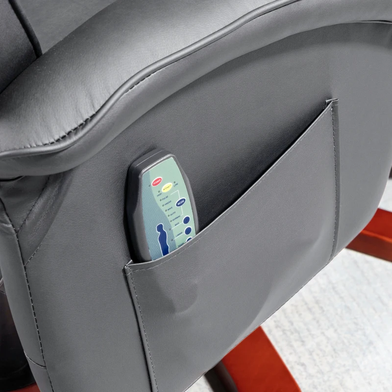 HOMCOM Fotel Masujący z Podnóżkiem, Funkcja Leżenia, Pilot, Obrotowy, Wygląd Skóry, do 150 kg, Ciemnoszary