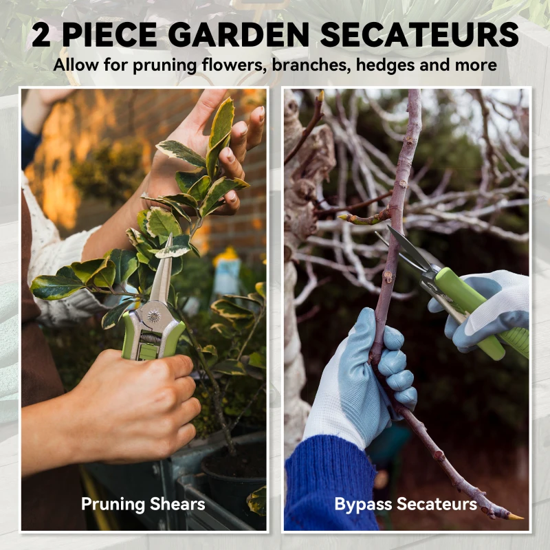 Zestaw narzędzi ogrodowych Outsunny 2 sztuki, Sekator ogrodowy i nożyce do gałęzi, zestaw narzędzi ogrodniczych, zielony + srebrny