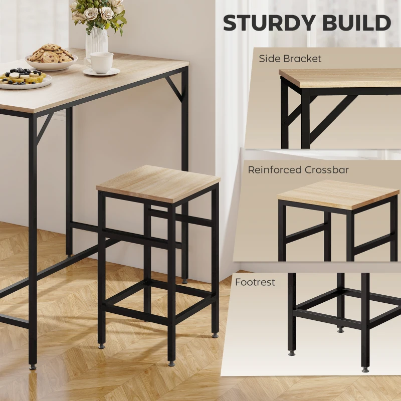 HOMCOM Zestaw stołowy barowy z 4 taboretami 5-elementowy zestaw stołowy ze stołem barowym i 4 taboretami Komplet stołowy do jadalni, kuchni Stal Dąb+Czarny 100 x 60 x 88 cm