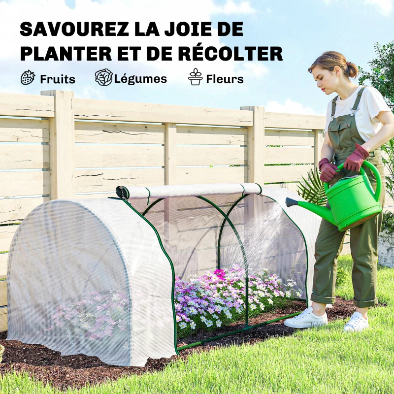Outsunny Serre de jardin mini serre serre à tomates 2 x 1 x 0,8 m porte zippée bâche PE acier blanc