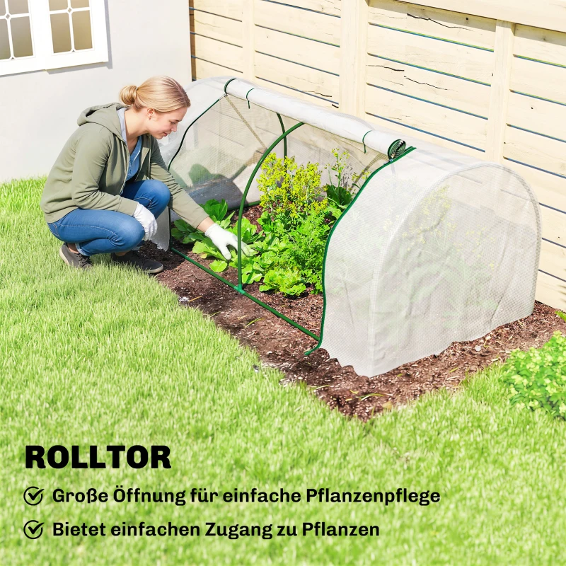 Outsunny Kas met PE-gaasfolie, winterbestendige foliekas van staal, kweekkas 200 x 100 x 80 cm wit