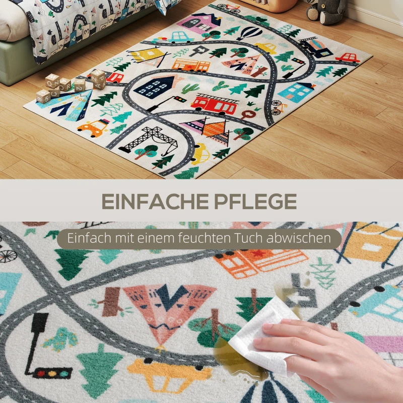 Dywan HOMCOM Antypoślizgowy, Krótkowłosy z Polarowym Wyglądem, Wzór Autostrady, Nowoczesny Design do Salonu, Tarasu, Balkonu i Kuchni, 160 x 120 cm, Wielokolorowy