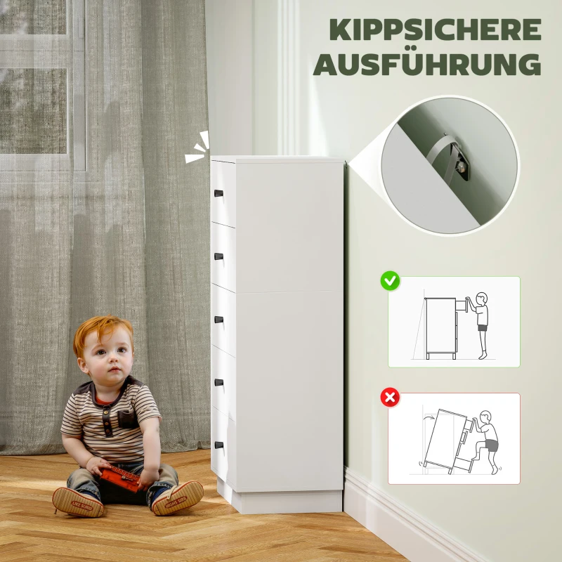 Komoda z 5 szufladami, biały, z płyty wiórowej