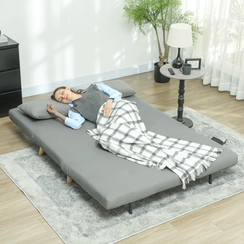 Sofa 2-osobowe z funkcją spania, szare, z poduszkami