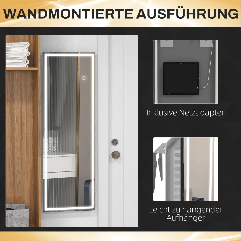 HOMCOM Lustro całego ciała z LED, z regulacją, dotykowym sensorem, funkcją pamięci, srebrne, 40x120 cm