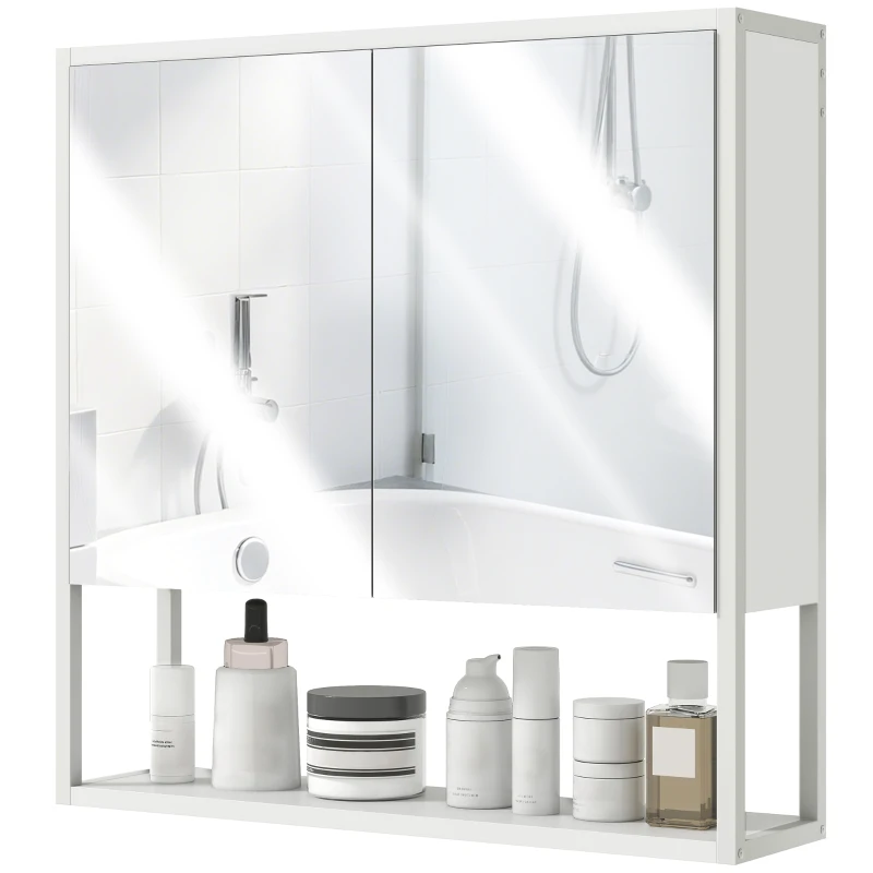 HOMCOM Armario mural para baño con espejo, mueble de baño, 2 puertas con espejo, estante abierto 60 x 16 x 60 cm blanco
