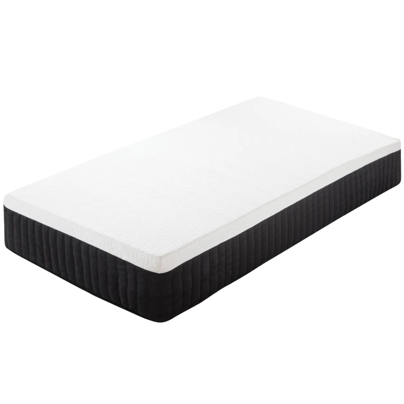 Materac HOMCOM 90x200 cm, Wysokość 25 cm, Ergonomiczny Materac Sprężynowy z Pianką Memory, 7-Strefowy, Stopień Twardości H3, Certyfikaty Oeko-TEX & CertiPUR