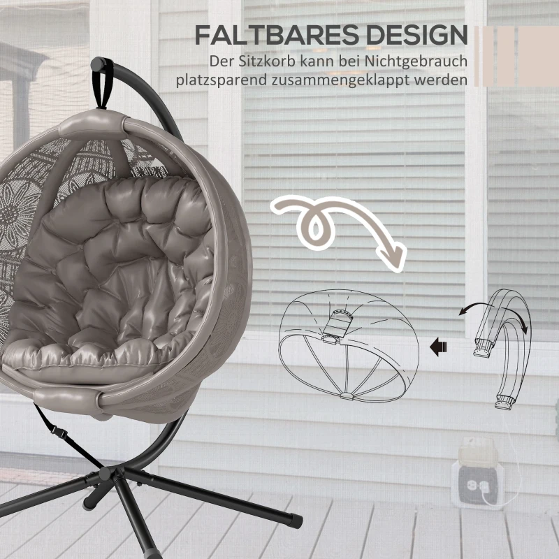 Outsunny Fotel wiszący z poduszką, składany kosz do siedzenia, do użytku wewnątrz i na zewnątrz, obciążenie do 120 kg, wykonany z poliestru, kolor piaskowy