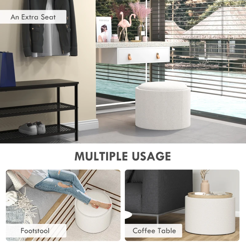 Pufa okrągła z pojemnikiem, pokrywka, kremowa