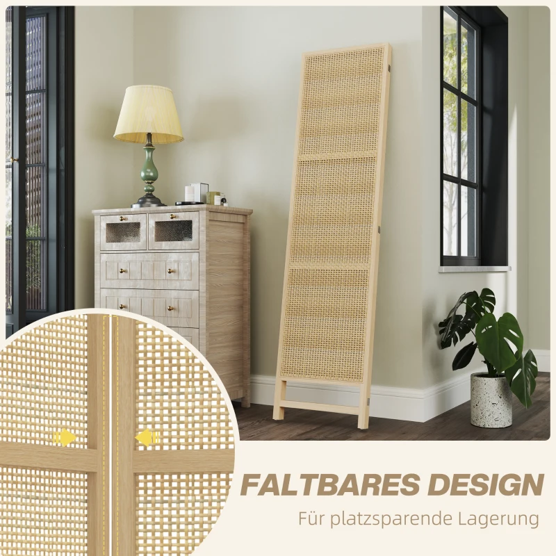 Parawan 3-częściowy 135x180 cm z rattanu PP, naturalny