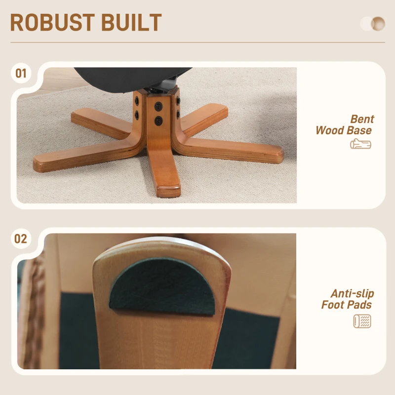 HOMCOM Fotel Wypoczynkowy z Podnóżkiem, Fotel do Telewizji z Funkcją Leżenia, Bujania, Wysokie Oparcie, Nogi Drewniane, do Salonu, Sypialni, Skóra Ekologiczna, Czarny