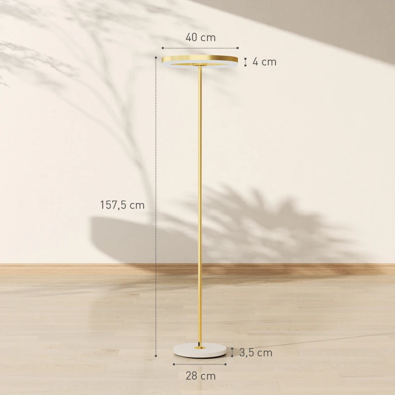 HOMCOM Floor Lamp for Living Room, Dimmable Floor Standing Lamp with 3 Brightness Levels & Foot Switch or Living Room, Bedroom, Office, Gold Tone
