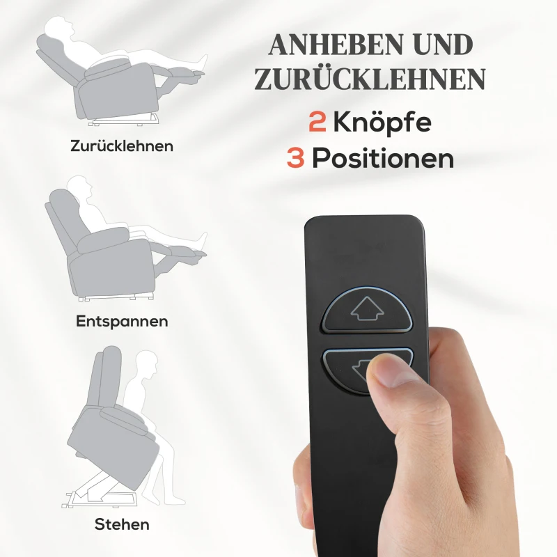 HOMCOM Fotel z funkcją podnoszenia, elektryczny fotel relaksacyjny z funkcją masażu, fotel telewizyjny z funkcją ogrzewania, fotel kinowy w optyce flaneli, jasnoszary 91 x 95 x 109 cm
