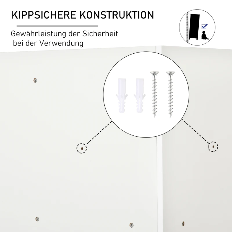 HOMCOM Regał narożny dla dzieci z 3 pojemnikami na zabawki dla dzieci w wieku 3-12 lat, Biały, 57,4 x 57,4 x 94 cm