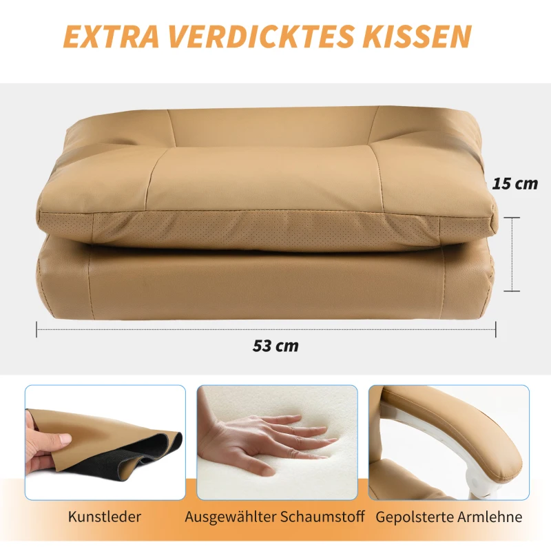 HOMCOM Executive Office Chair, PU Leather Desk Chair with Footrest, Quiet Swivel Wheels, Reclining Backrest, High Back, Height Adjustable, for Home, Light Brown