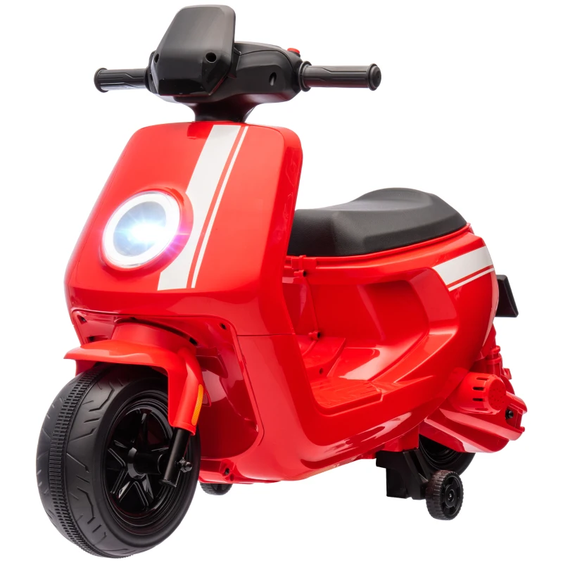 AIYAPLAY 6V Kids Electric Motorbike, Ride on Motorbike with Headlight and Music, Forward Reverse, Training Wheels, for Ages 18-36 Months - Red