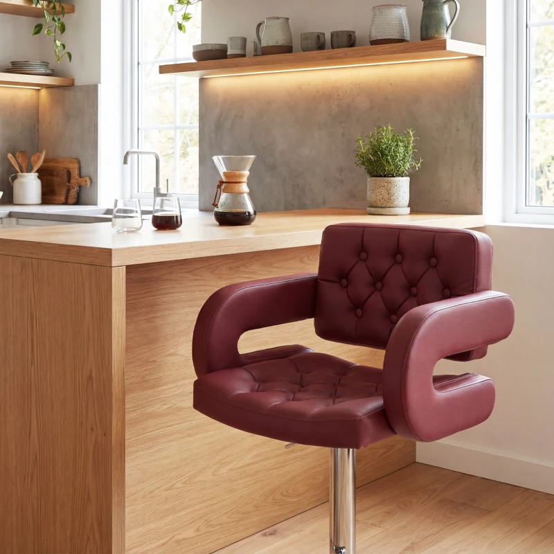 HOMCOM Tabouret de bar avec dossier et accoudoirs, hauteur réglable et repose-pieds, simili-cuir rouge